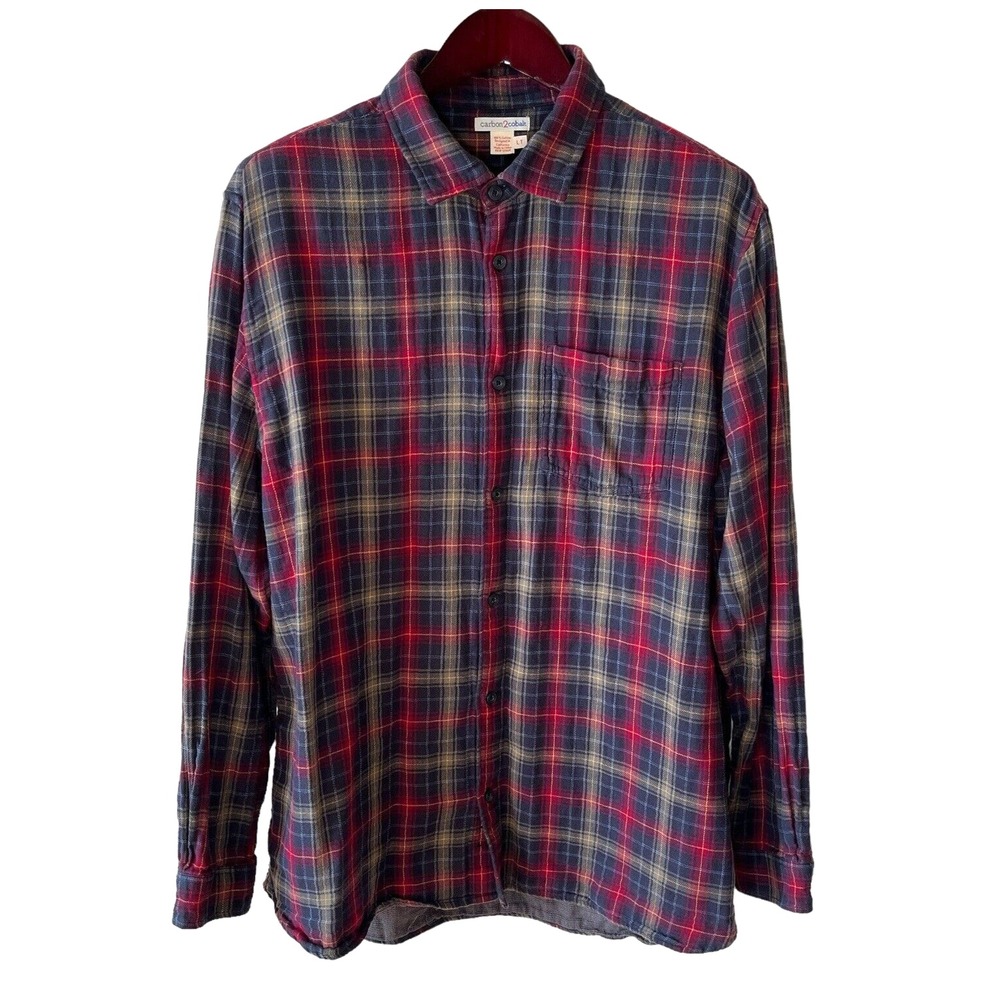 Carbon‎ 2 Cobalt Upper Echelon Flannel Mens L TALL Red Plaid Long Sleeve Shirt